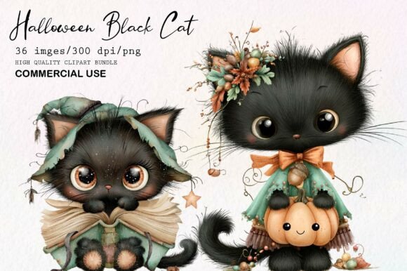 Download Whimsical Halloween Black Cat Clipart - Cat clipart Collection