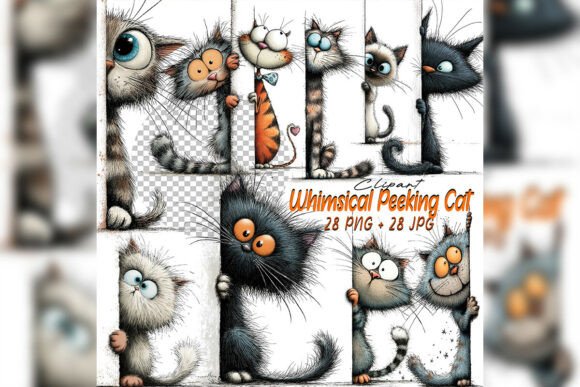 Download Whimsical Quirky Peeking Cat Clipart Set - Cat clipart Collection