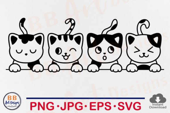 Download Peeking Cat Svg, Cute Cats Line Art PNG - Line art Collection