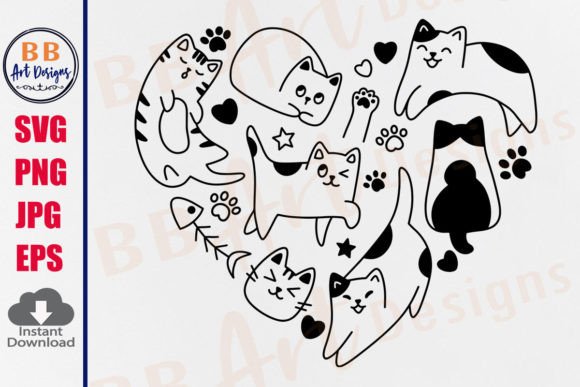 Download Cat Svg Heart Hand Drawn Doodle Cats Mom - Hand Collection