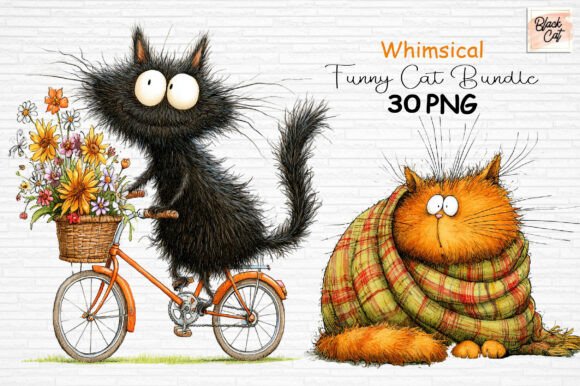 Download Whimsical Funny Cat Clipart Bundle - Cat clipart Collection
