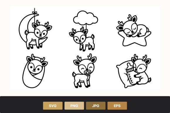 Download Cute Black and White Baby Deer Line Art - Line art Collection
